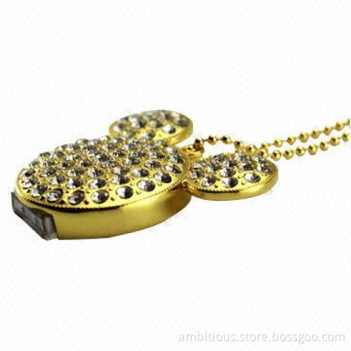 Silver Diamond Jewelry Mickey Head-shaped USB Flash Drives, 64MB to 128GB Memory Capacity